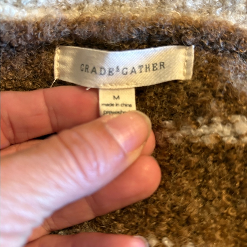 Grade & Gather Boucle Cardigan Teddy Knit Colorblock Cozy Open Sweater Medium - Picture 6 of 6